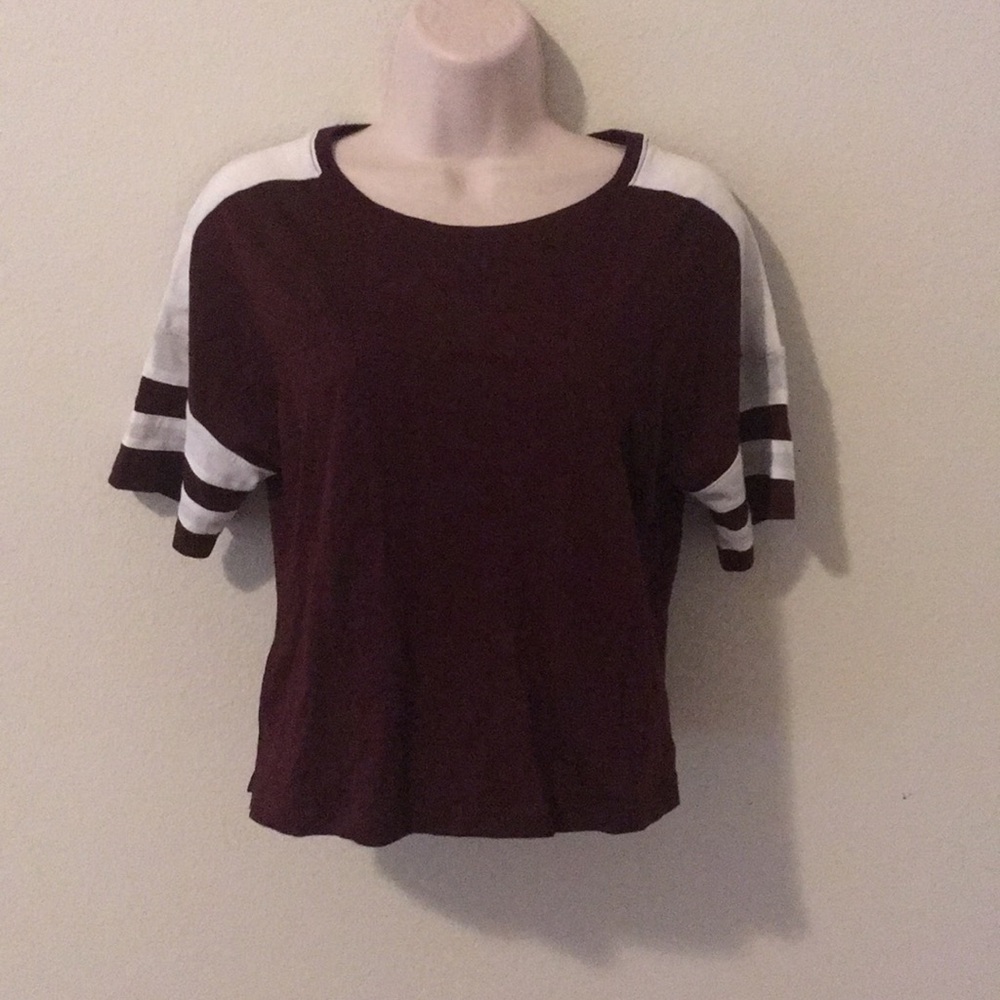 Forever 21 maroon crop top athletic shirt NEW boxy baseball tee varsity